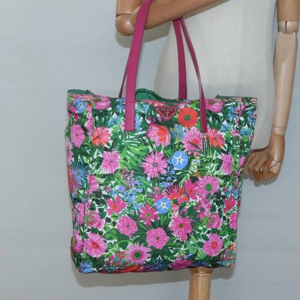 PRADA Tote Bag Nylon Multicolor Silver Auth